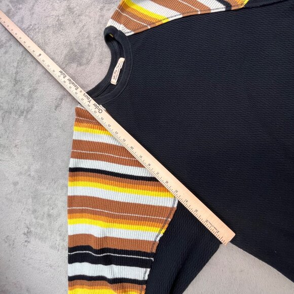 We The Free Extra Small Black Waffle Knit Sweater Striped Raglan Sleeve Y2k BOHO - Picture 8 of 14